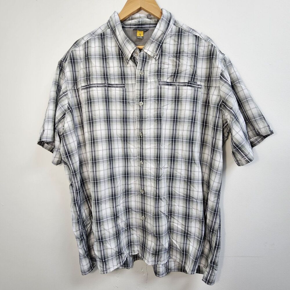 Eddie Bauer Shirt Men's 2XL Gray Plaid Collared Button Up Outdoor Top
